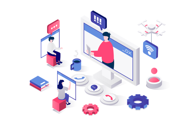 Des personnes se connectant par appel vidéo  Illustration