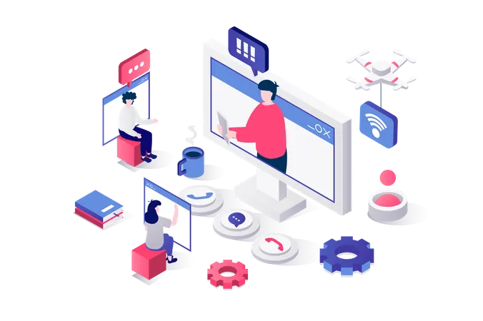 Des personnes se connectant par appel vidéo  Illustration
