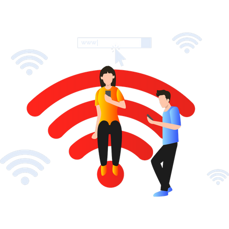 Personnes connectées via le wifi public  Illustration