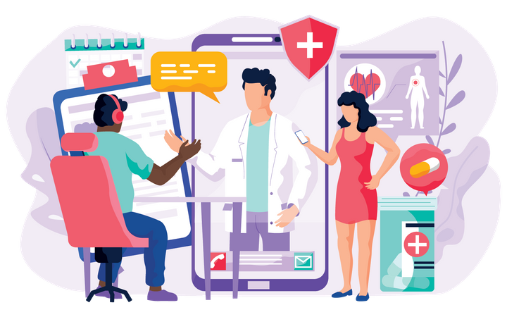 Les gens consultent un médecin en ligne  Illustration
