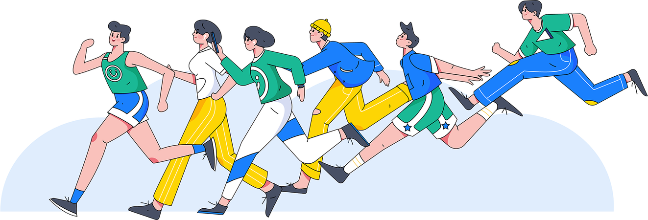 Personnes courant dans une course de marathon  Illustration