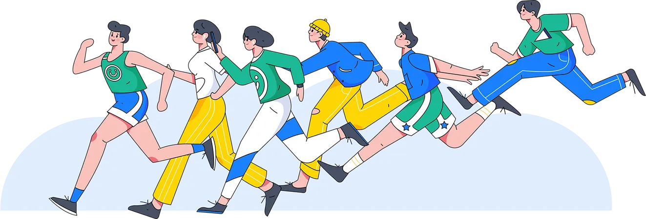 Personnes courant dans une course de marathon  Illustration