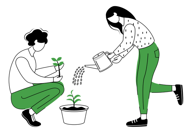 Les gens cultivent des plantes  Illustration