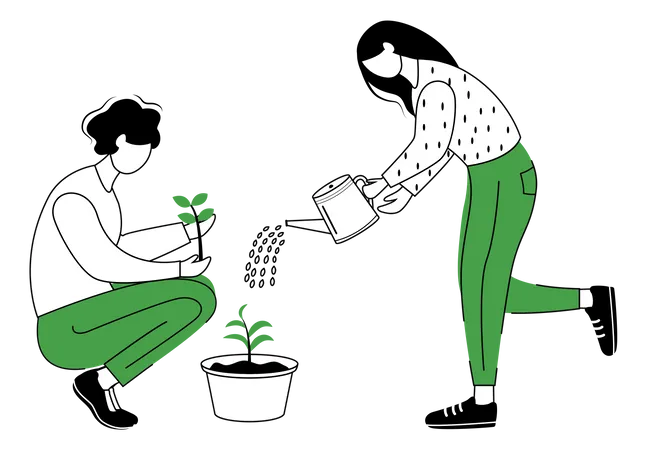 Les gens cultivent des plantes  Illustration