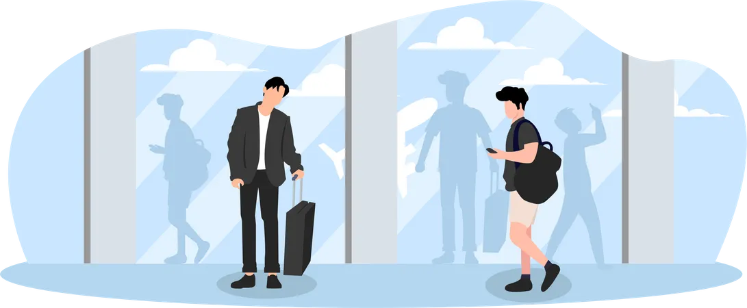 Personnes faisant la queue à l'aéroport  Illustration