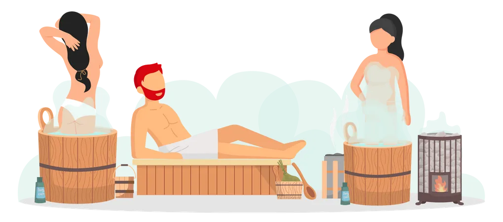 Personnes dans un sauna  Illustration