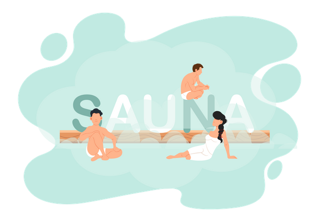 Personnes dans un sauna  Illustration