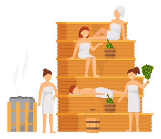 Personnes dans un sauna  Illustration