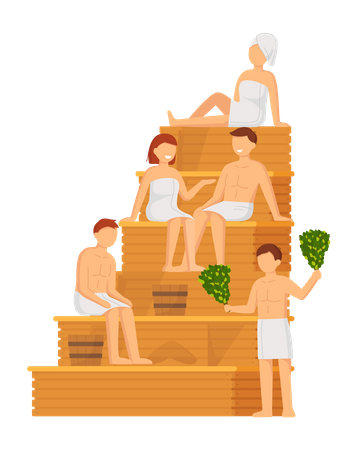 Personnes dans un sauna  Illustration