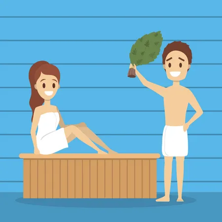 Personnes dans un sauna  Illustration