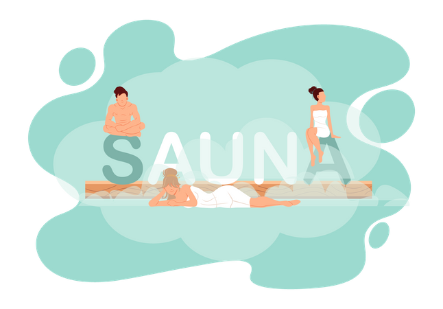 Personnes dans le spa sauna  Illustration