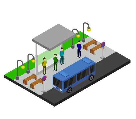 Gens debout à l’arrêt de bus  Illustration