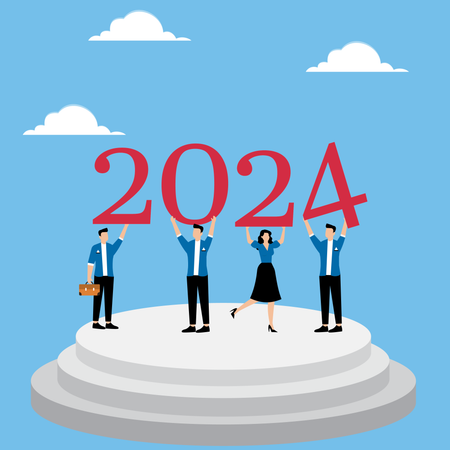 Des gens debout avec les numéros 2024  Illustration