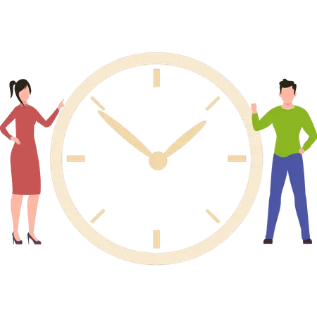 Gens debout avec horloge  Illustration