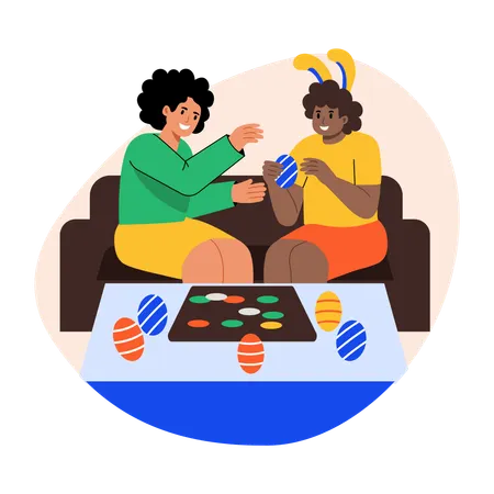 Personnes décorant un œuf de Pâques  Illustration