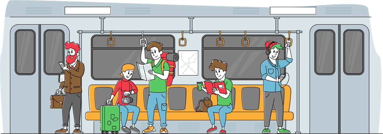 Personnes se déplaçant en métro  Illustration