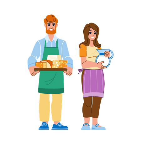 Personnes détenant du lait et du fromage  Illustration