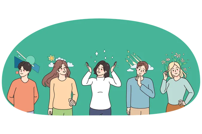 Des personnes diverses avec des pensées différentes en tête  Illustration