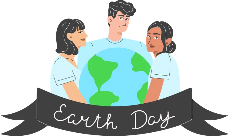 Des personnes diverses de races et de genres différents embrassant la Terre  Illustration