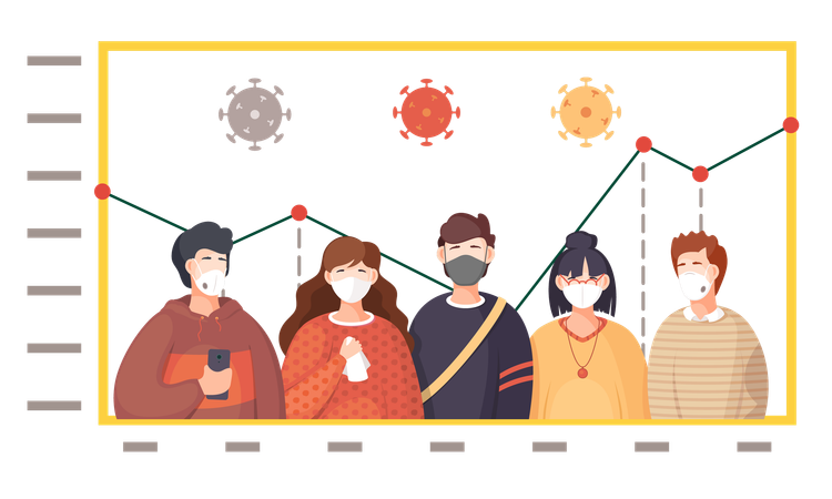 Diverses personnes portant un masque chirurgical  Illustration
