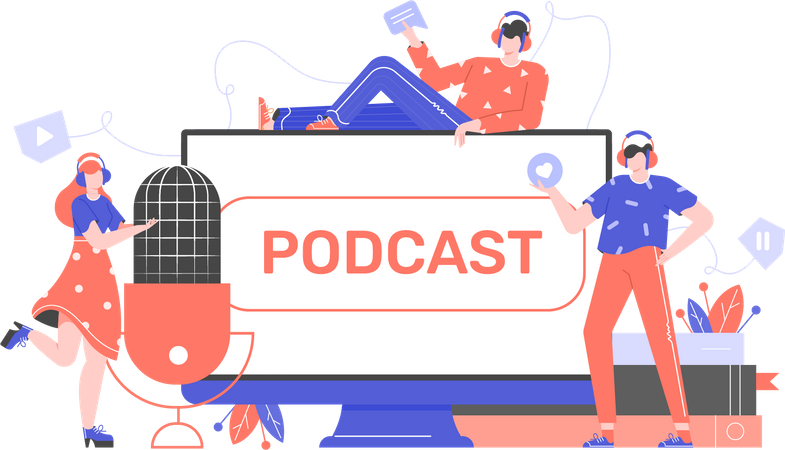 Podcast People Listening en ligne  Illustration