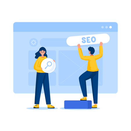 Les personnes effectuant des réglages SEO sur la page du site Web  Illustration