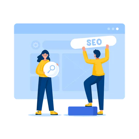 Les personnes effectuant des réglages SEO sur la page du site Web  Illustration