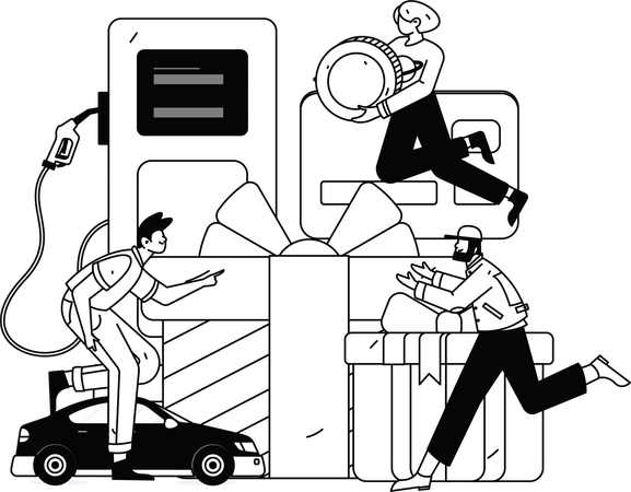 Des gens effectuant un paiement à la station-service  Illustration