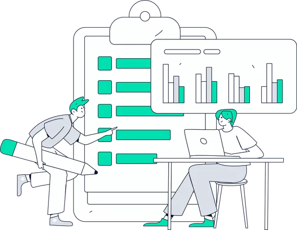 Personnes effectuant une évaluation de données en ligne  Illustration