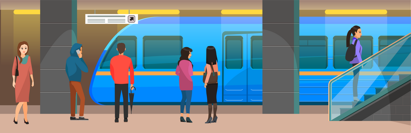 Les gens attendent le métro  Illustration