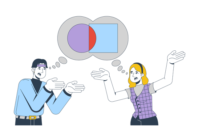 Bulle de pensée conflictuelle entre personnes en conflit  Illustration