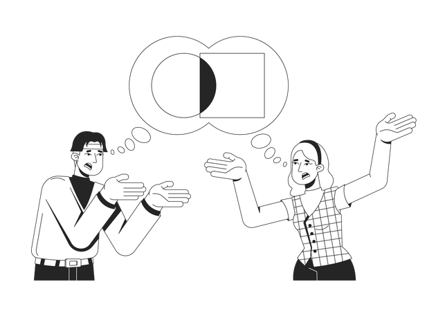 Bulle de pensée conflictuelle entre personnes en conflit  Illustration