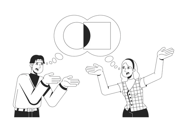 Bulle de pensée conflictuelle entre personnes en conflit  Illustration