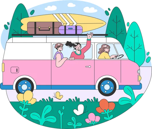 Les gens en road trip  Illustration