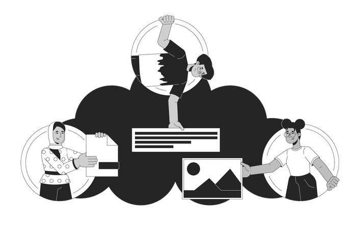 Personnes enregistrant des données sur le stockage Cloud  Illustration