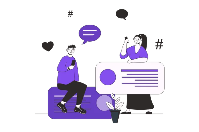 Personnes envoyant des SMS sur un forum en ligne  Illustration