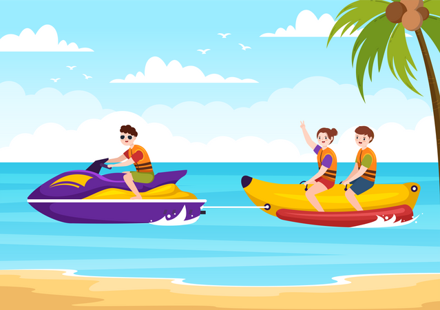 Personnes faisant du jet ski  Illustration