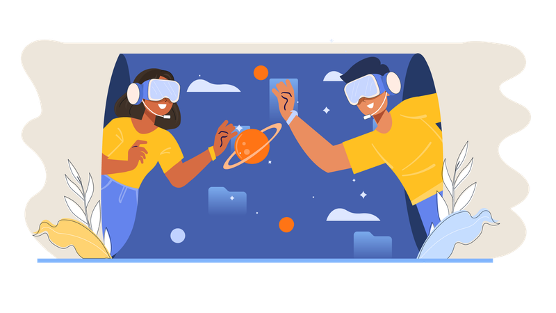 Personnes explorant le métaverse  Illustration