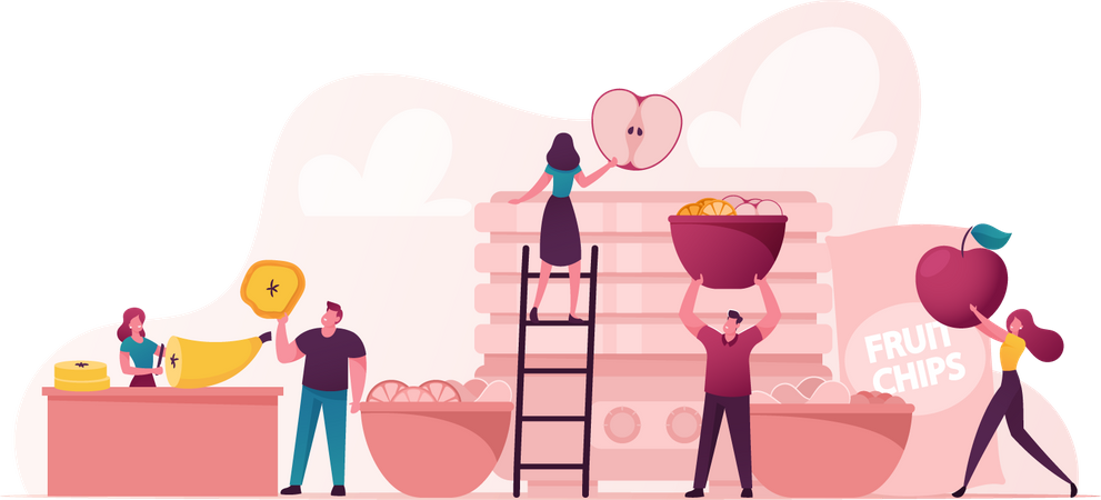 Personnes fabriquant des produits à base de fruits  Illustration