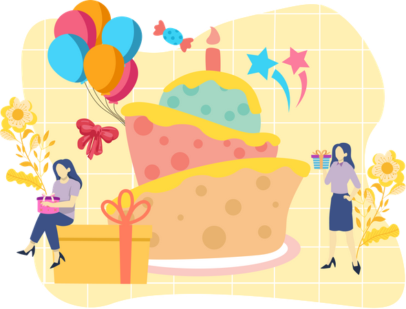 Les gens font une fête d'anniversaire  Illustration