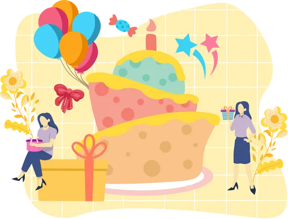 Les gens font une fête d'anniversaire  Illustration