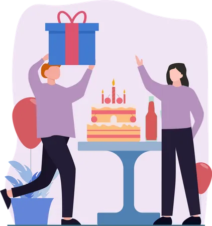 Les gens font une fête d'anniversaire  Illustration