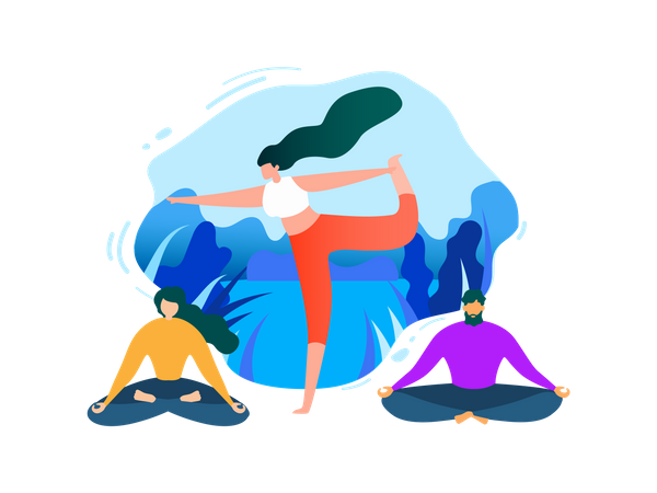 Personnes faisant de la méditation et de l'exercice au cours de yoga  Illustration