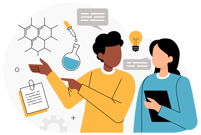 Les personnes qui collaborent dans le domaine scientifique  Illustration