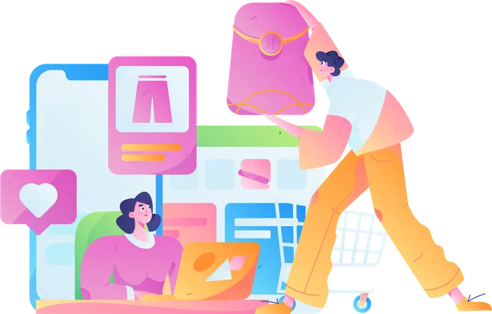 Les gens font des achats de vêtements en ligne  Illustration