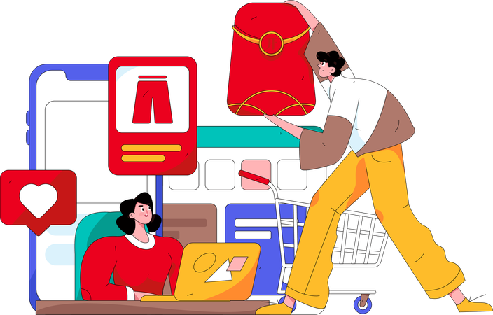 Les gens font des achats en ligne  Illustration