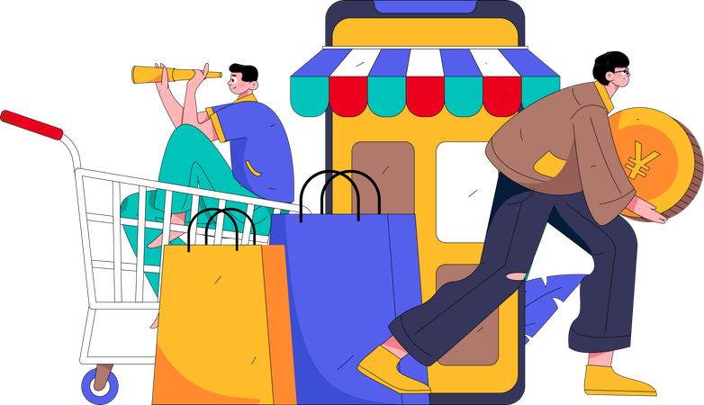 Les gens font des achats en ligne  Illustration