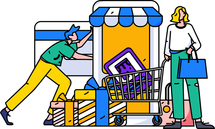 Les gens font des achats en ligne  Illustration