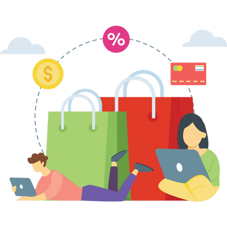 Les gens font des achats en ligne  Illustration