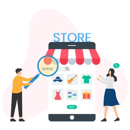 Les gens font du shopping dans une boutique en ligne  Illustration